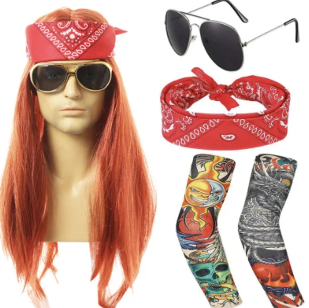 Punk Rock Red Wig Biker Heavy Metal Unisex Costume